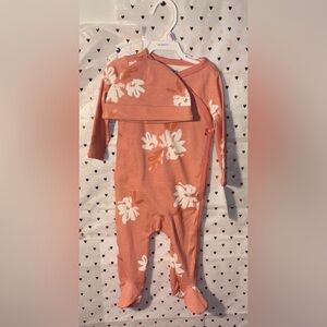 Carter's Pink and White Footie One Piece with Floral Design 9M Baby Girl